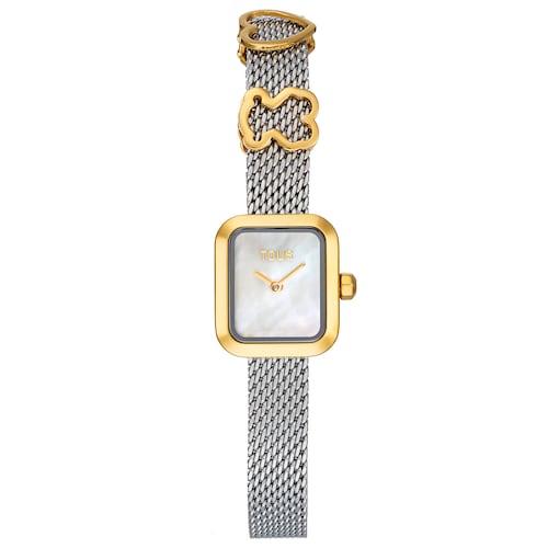 Orologio analogico con bracciale in acciaio, motivo in acciaio color oro e quadrante in madreperla TOUS ICON TIME CHARMS