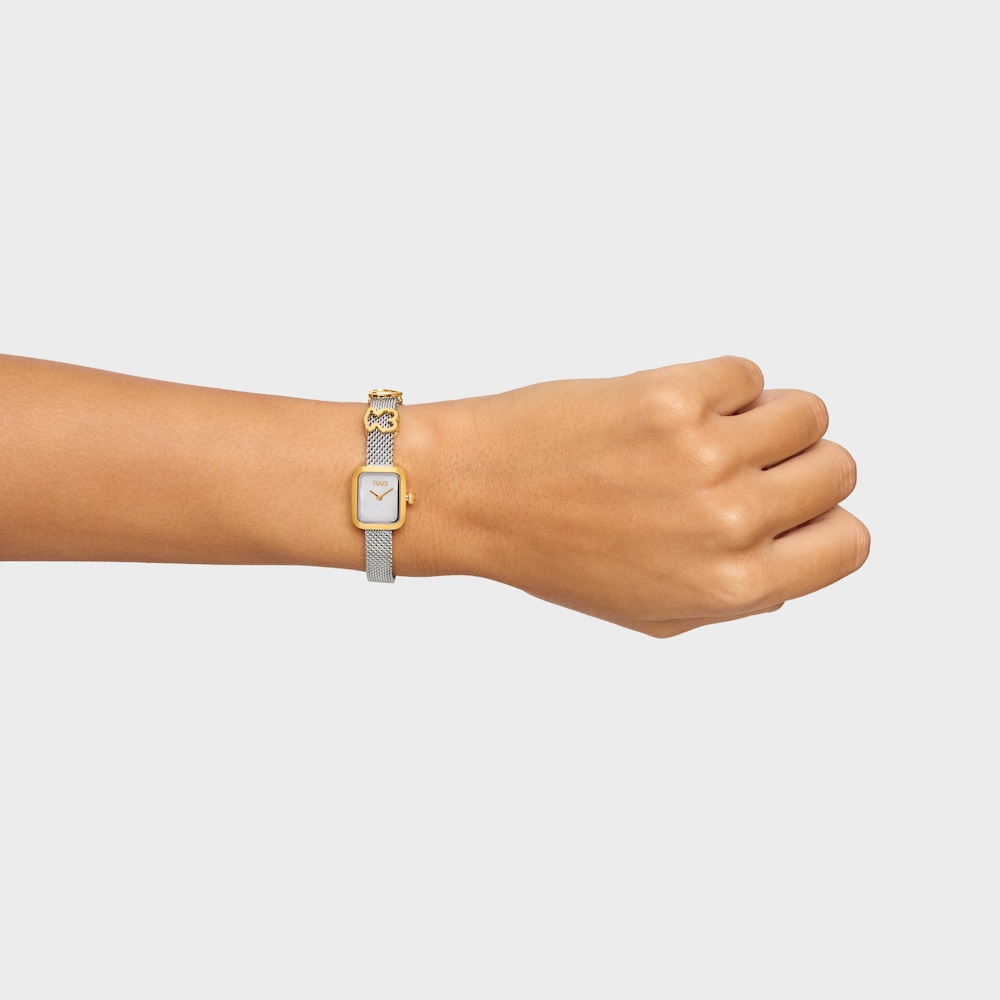 Reloj anal&oacute;gico con brazalete de acero con motivo, acero dorado y esfera de n&aacute;car ICON TIME CHARMS