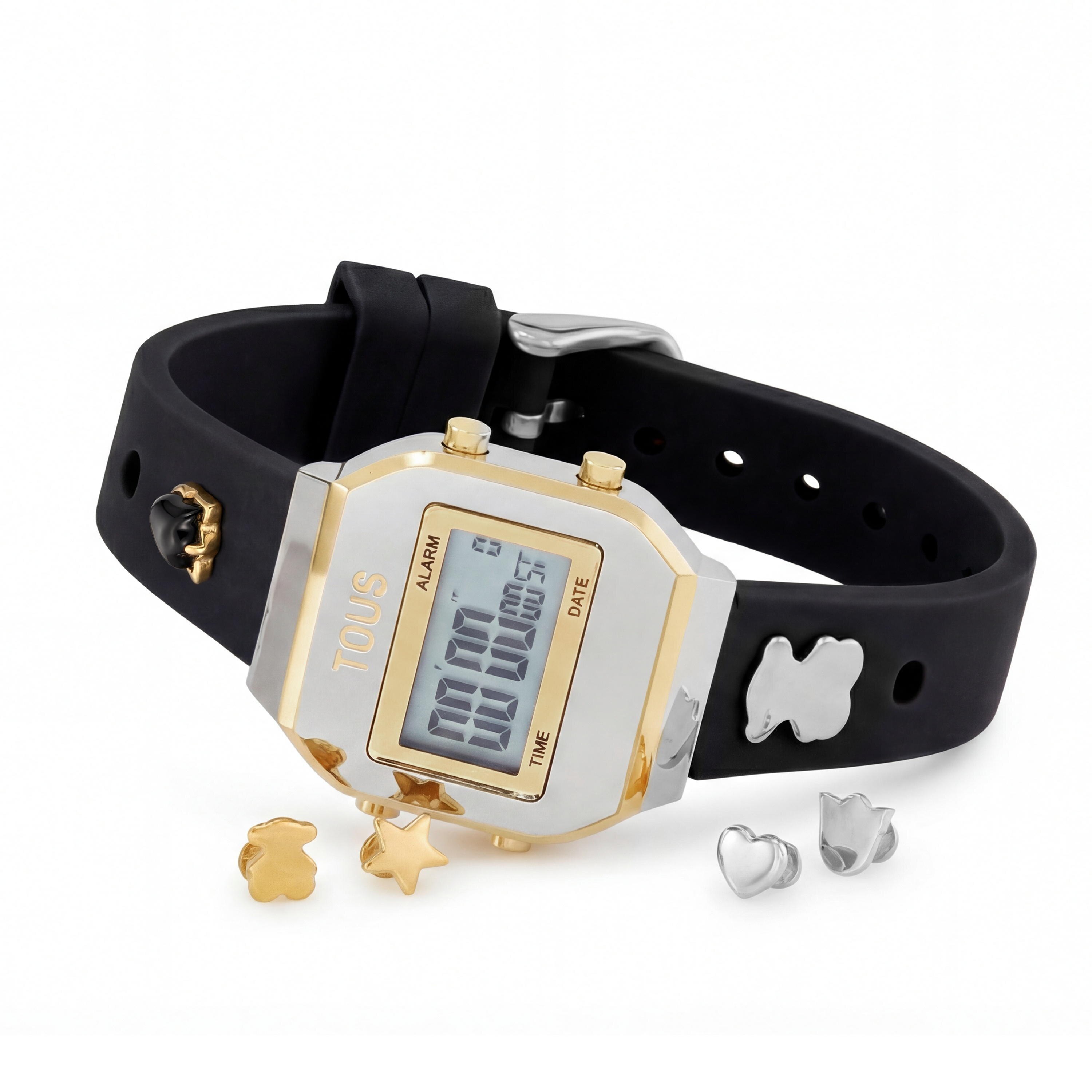 Digital Watch with black strap, steel and gemstones TOUS XPRESURSLF
