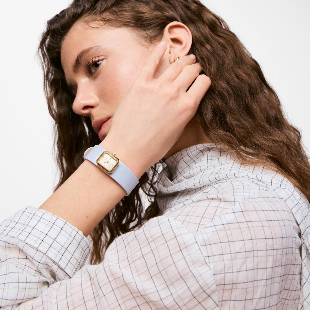 Analoguhr aus goldfarbenem Stahl mit Armband aus blauem Leder TOUS KARAT EMERALD MINI