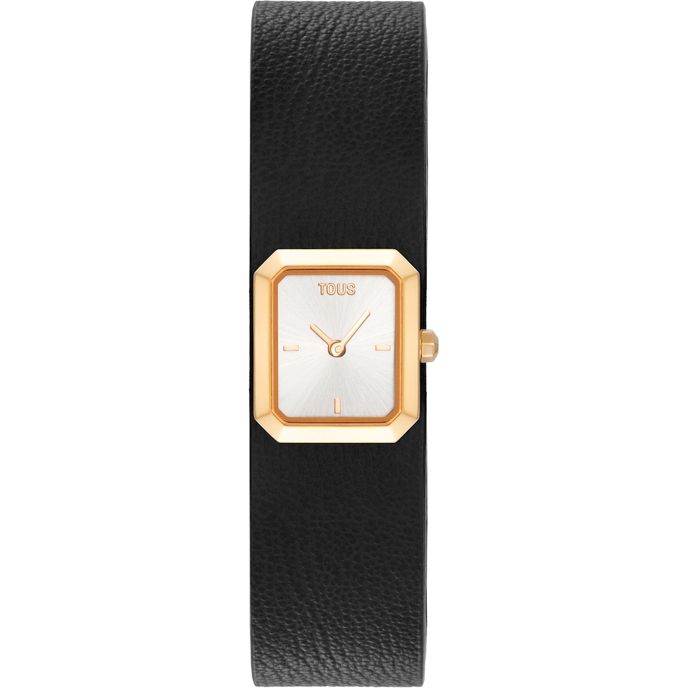 Analoguhr aus goldfarbenem Stahl mit Armband aus schwarzem Leder TOUS KARAT EMERALD MINI