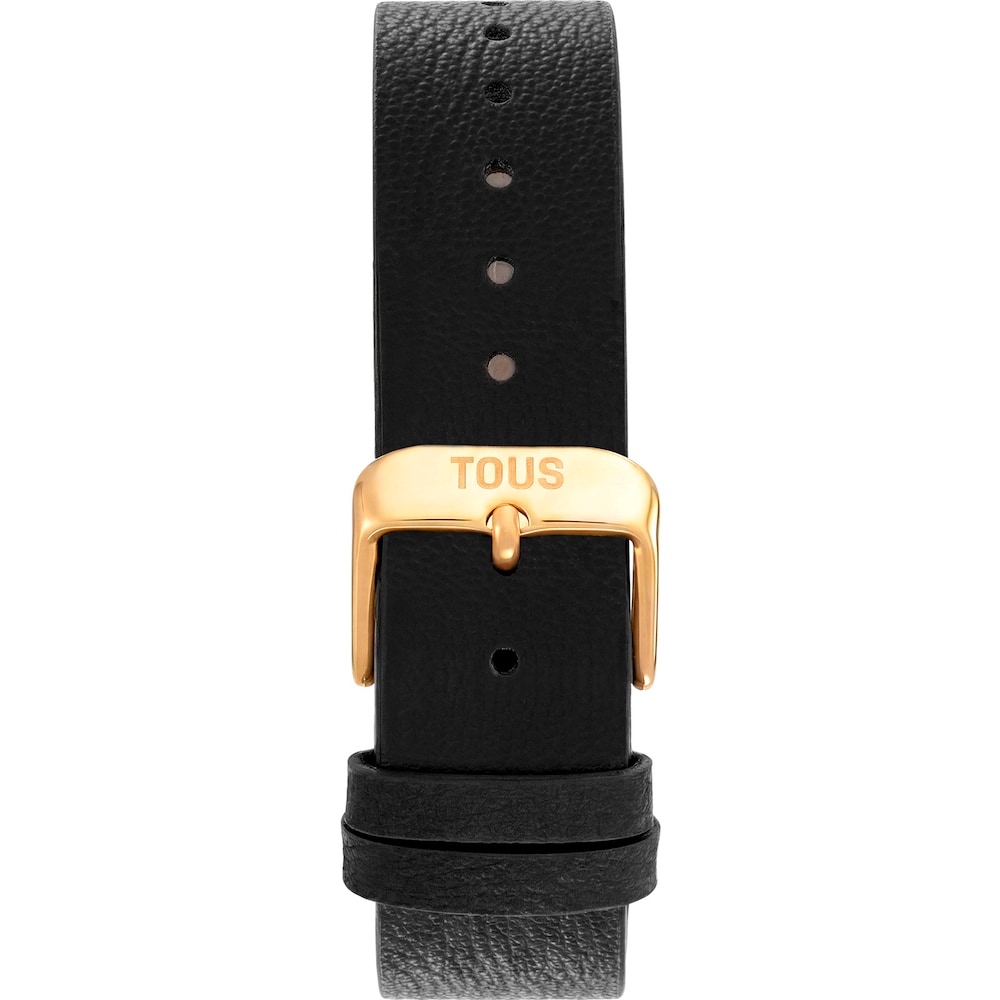 Analoguhr aus goldfarbenem Stahl mit Armband aus schwarzem Leder TOUS KARAT EMERALD MINI