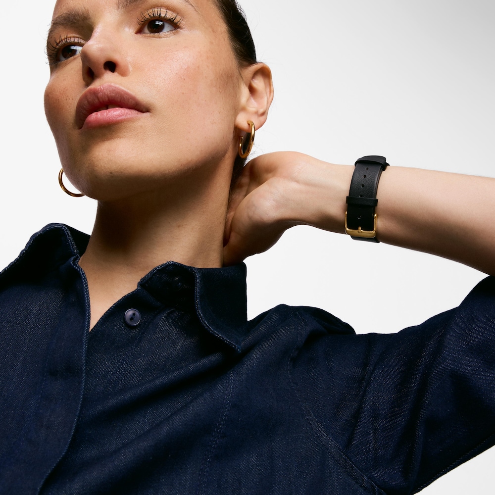 Analoguhr aus goldfarbenem Stahl mit Armband aus schwarzem Leder TOUS KARAT EMERALD MINI