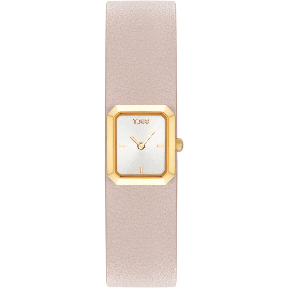 Analoguhr aus goldfarbenem Stahl mit Armband aus ros&eacute;farbenem Leder TOUS KARAT EMERALD MINI