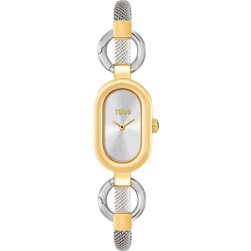 Fermall/rellotge anal&ograve;gic d&rsquo;acer i acer de color daurat TOUS HOLD OVAL