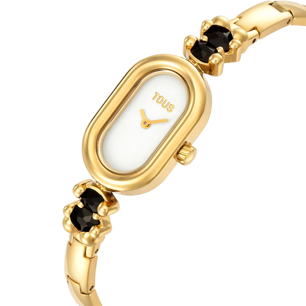 Analog watch with gold-colored steel bracelet and onyx TOUS Color Bear