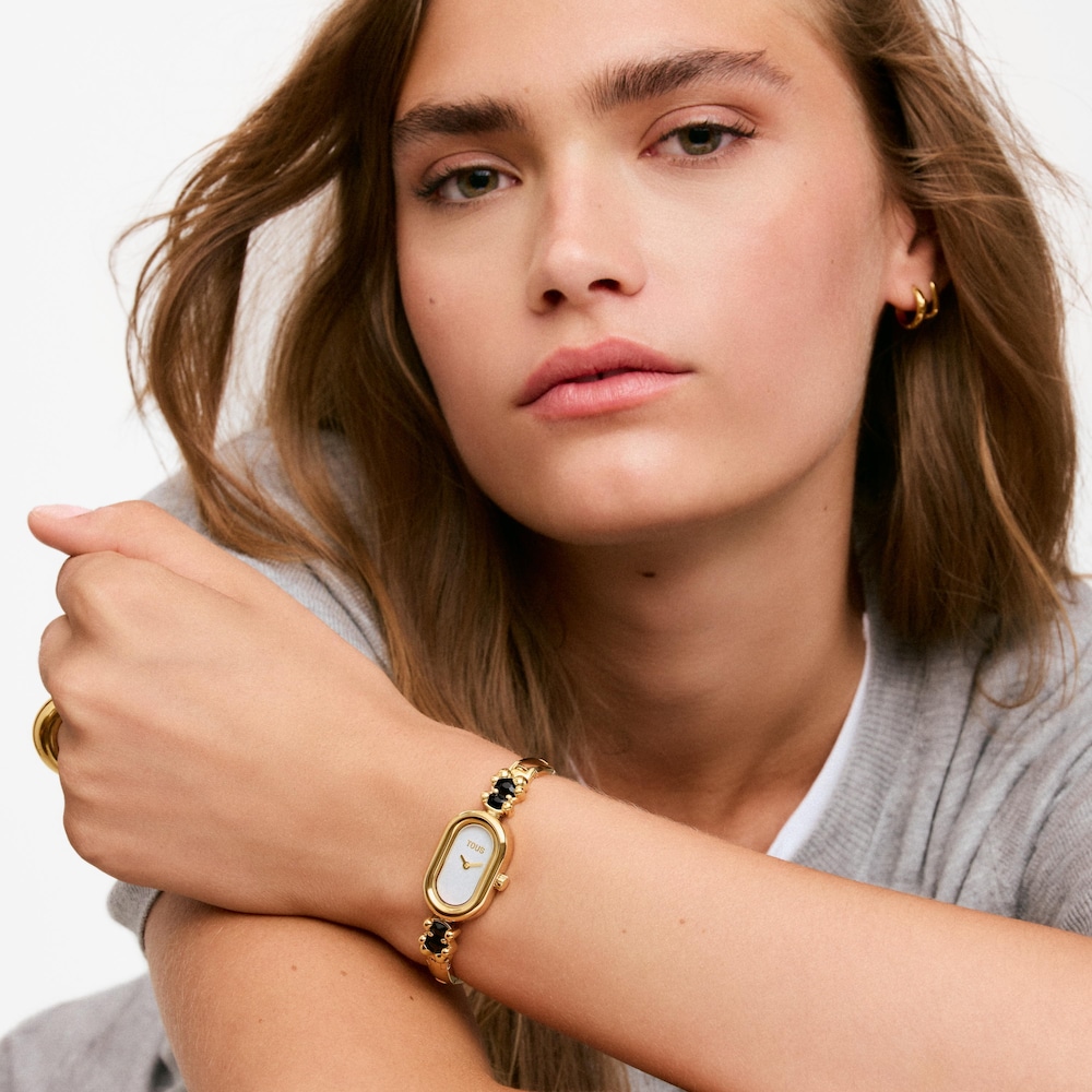 Analog watch with gold-colored steel bracelet and onyx TOUS Color Bear