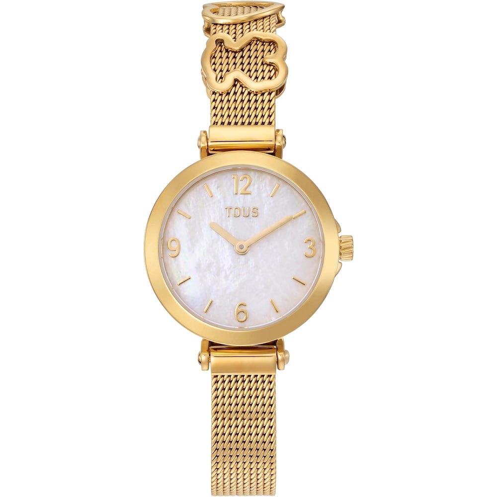 Reloj anal&oacute;gico de acero dorado con n&aacute;car Icon Charms