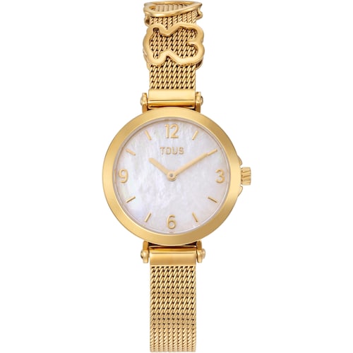 Reloj anal&oacute;gico de acero dorado con n&aacute;car Icon Charms