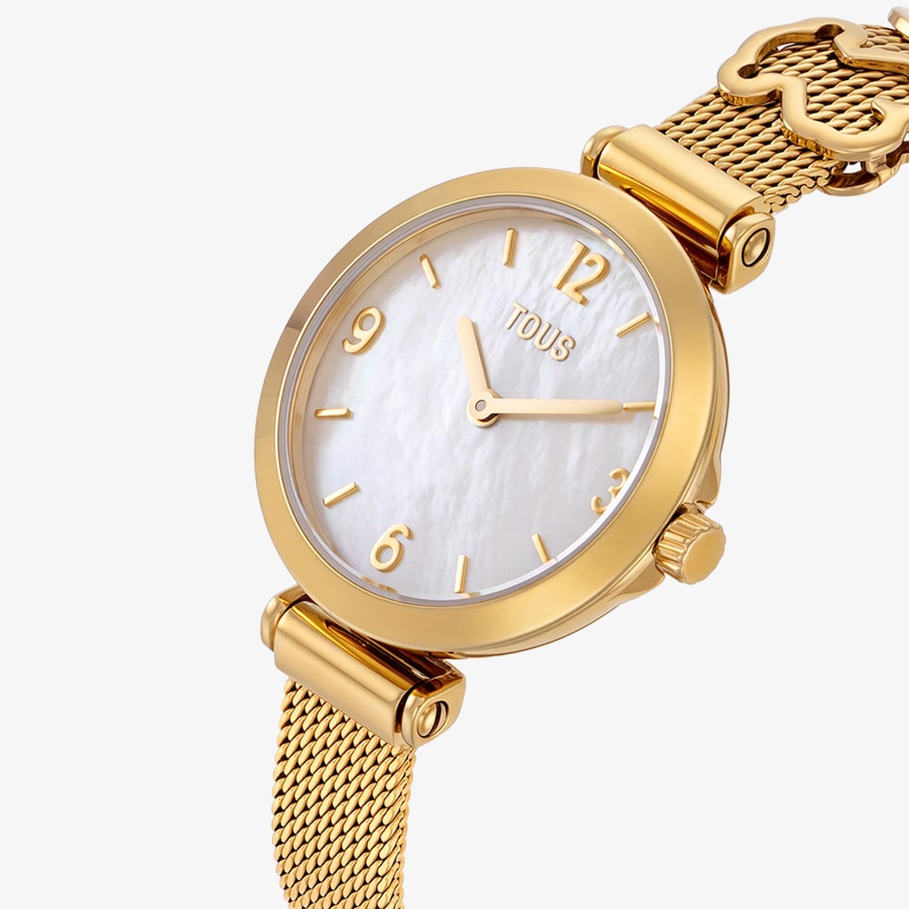 Reloj anal&oacute;gico de acero dorado con n&aacute;car Icon Charms