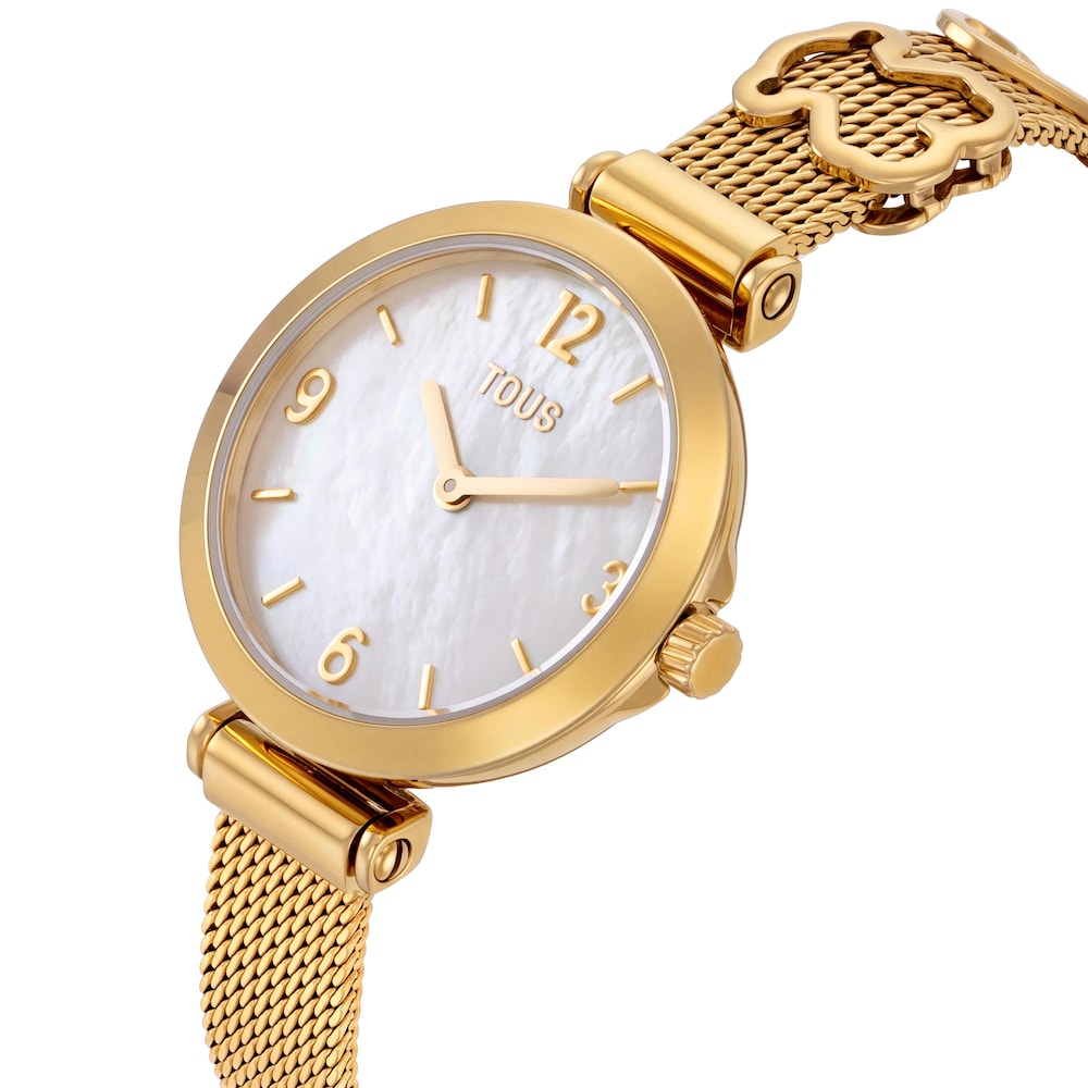 Reloj anal&oacute;gico de acero dorado con n&aacute;car Icon Charms