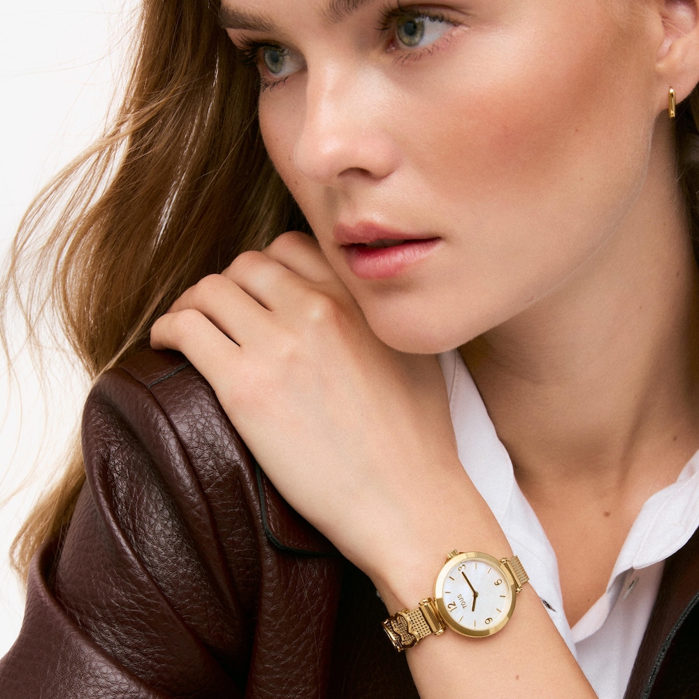 Reloj anal&oacute;gico de acero dorado con n&aacute;car Icon Charms