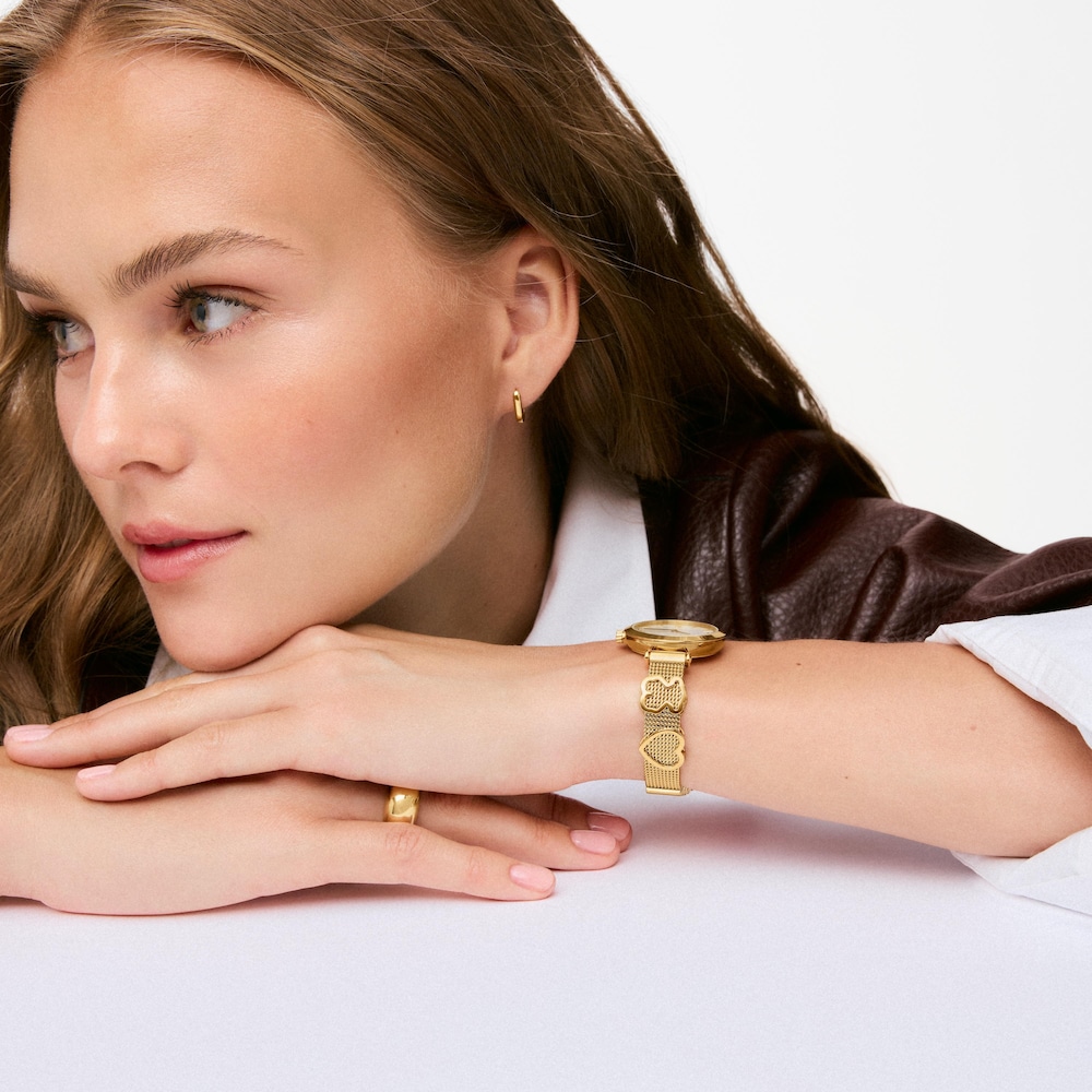 Reloj anal&oacute;gico de acero dorado con n&aacute;car Icon Charms