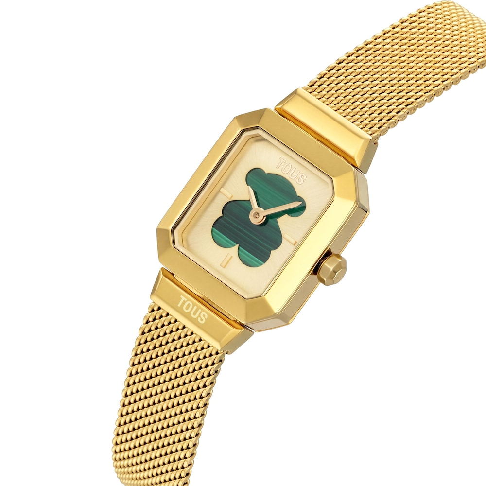 Analoguhr aus goldfarbenem Stahl mit Malachit TOUS Karat Reveal