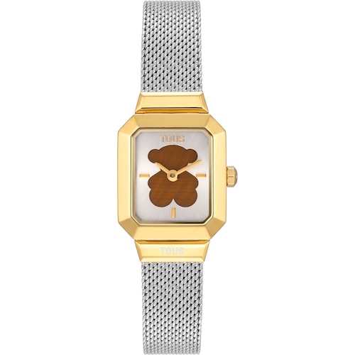 Analoguhr aus goldfarbenem Stahl mit Tigerauge TOUS Karat Reveal