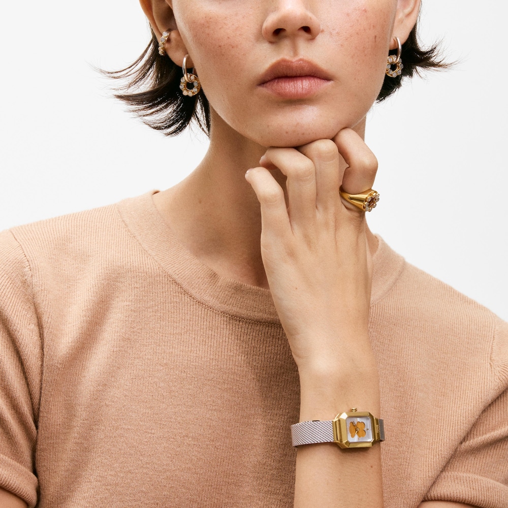 Orologio analogico in acciaio color oro e occhio di tigre TOUS Karat Reveal