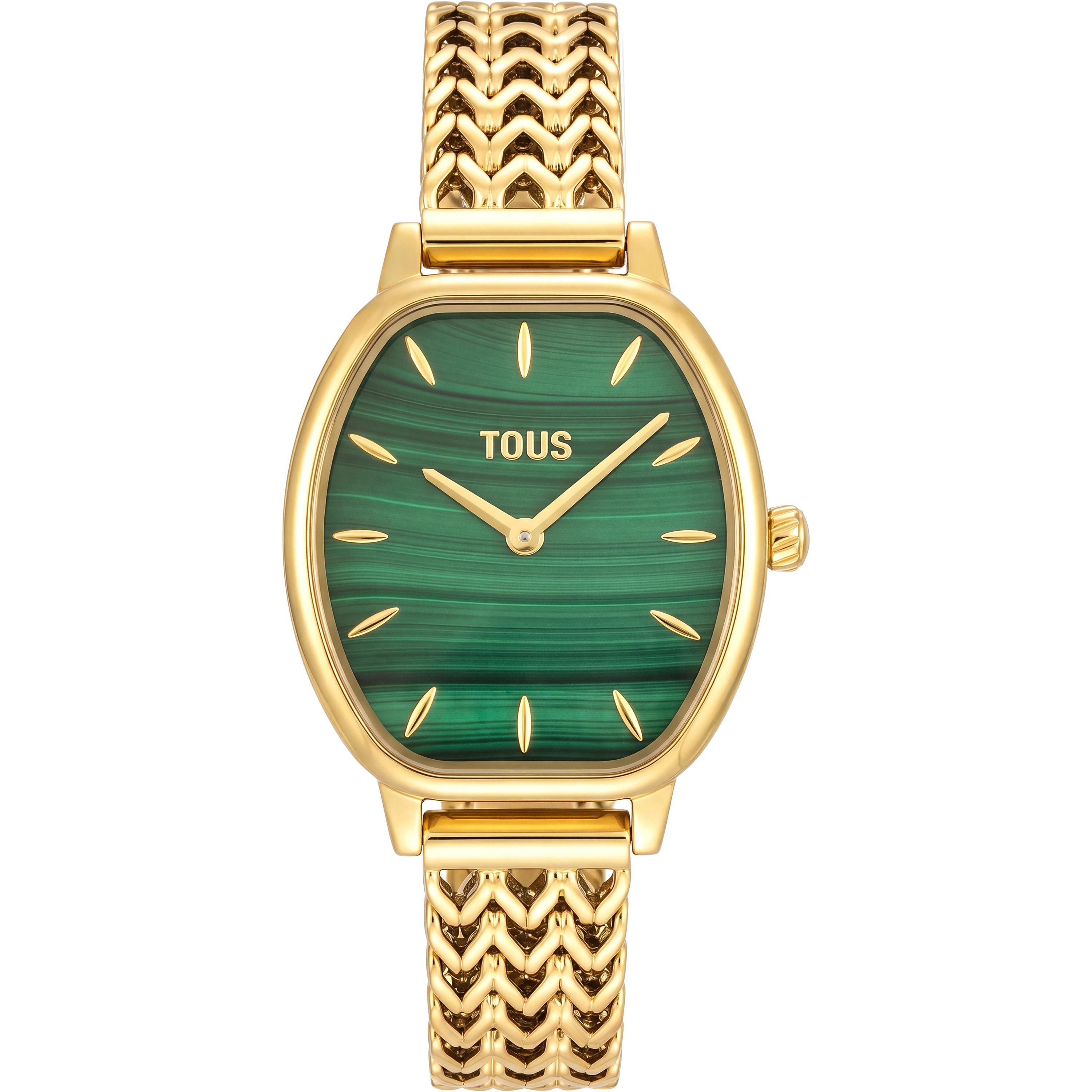 Analog watch with gold-colored steel bracelet and malachite TOUS Osier