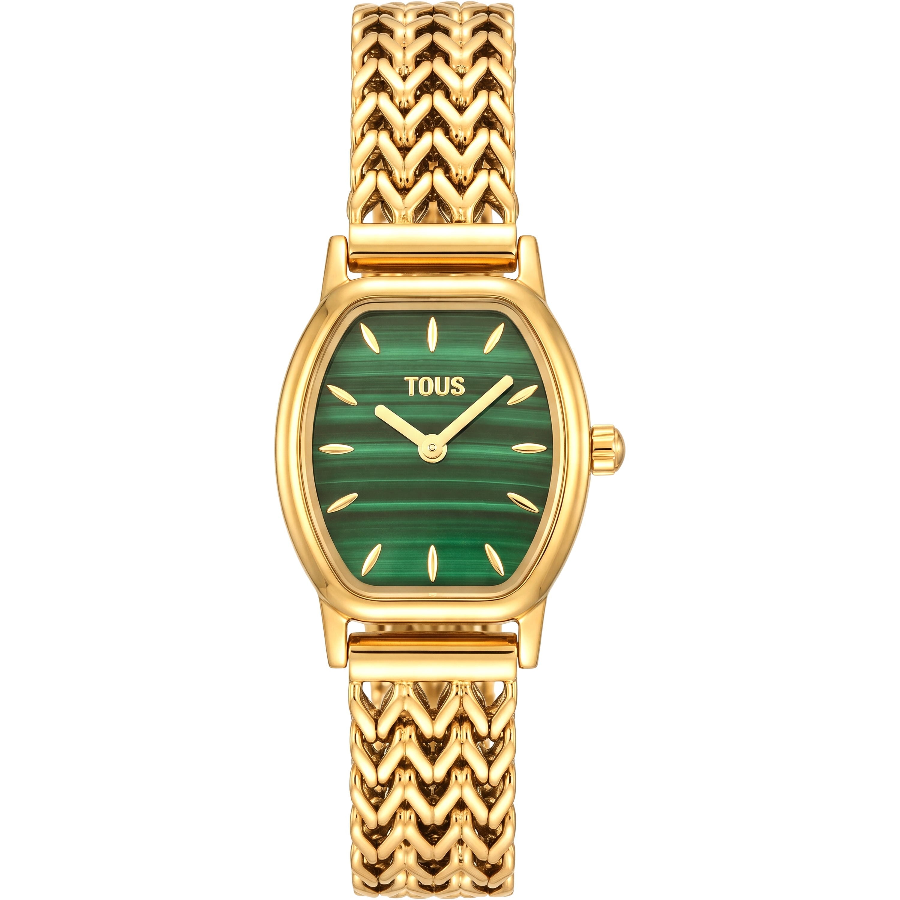 Analog watch with gold-colored steel bracelet and malachite TOUS Osier Mini