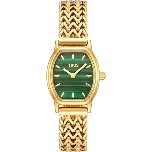Orologio analogico con bracciale in acciaio color oro e malachite TOUS Osier Mini