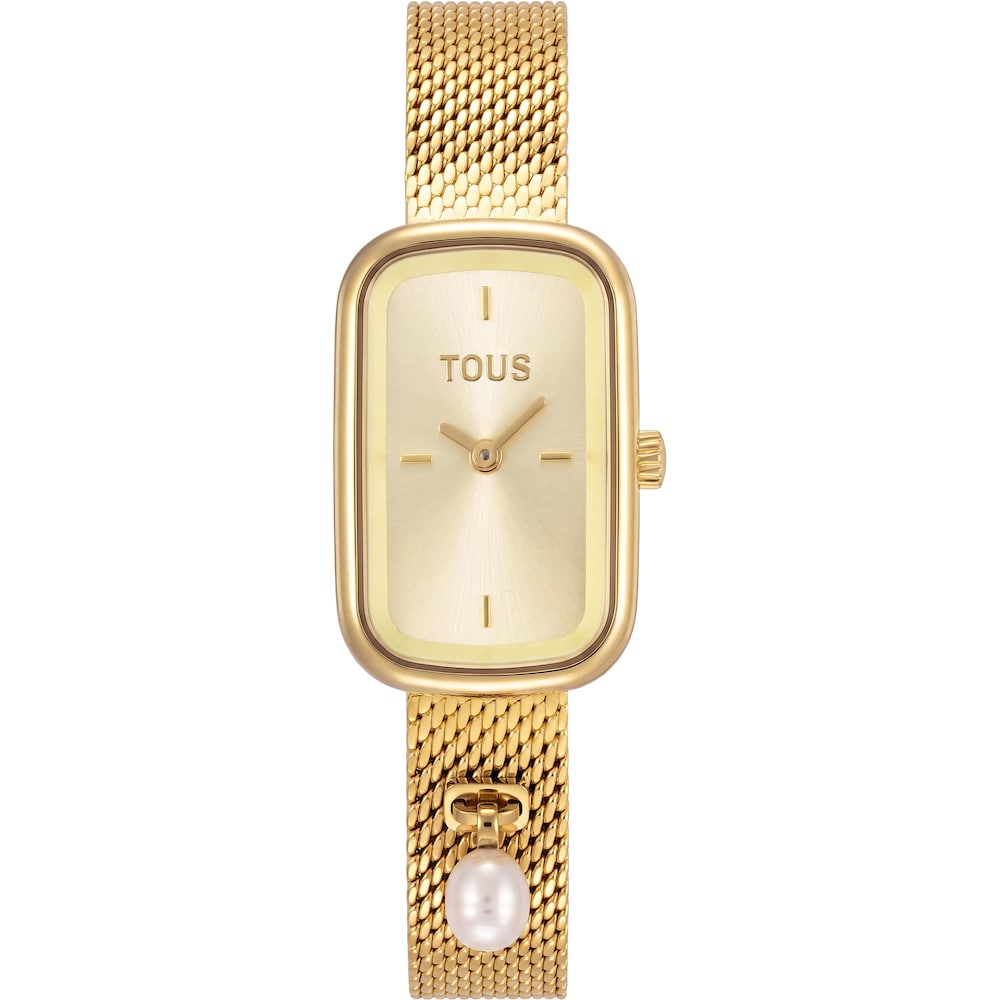 Analog watch with gold-colored steel bracelet and cultured pearl TOUS T-Band Club