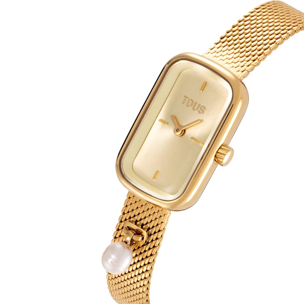Analog watch with gold-colored steel bracelet and cultured pearl TOUS T-Band Club
