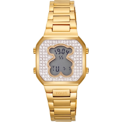 Reloj digital con brazalete de acero dorado y circonitas D-BEAR MINI
