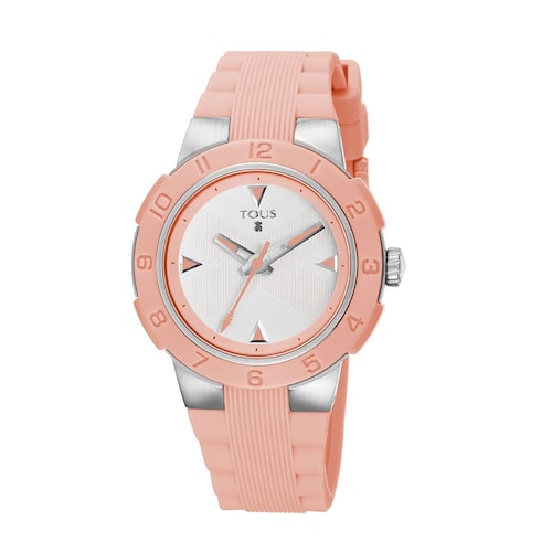 Reloj analógico Xtous Colors de acero con correa de silicona salmón
