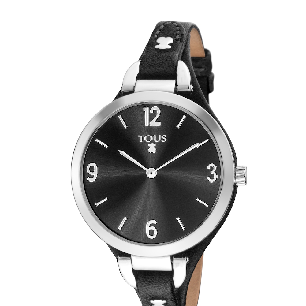 Reloj anal&oacute;gico Boh&egrave;me de acero con correa de piel negra