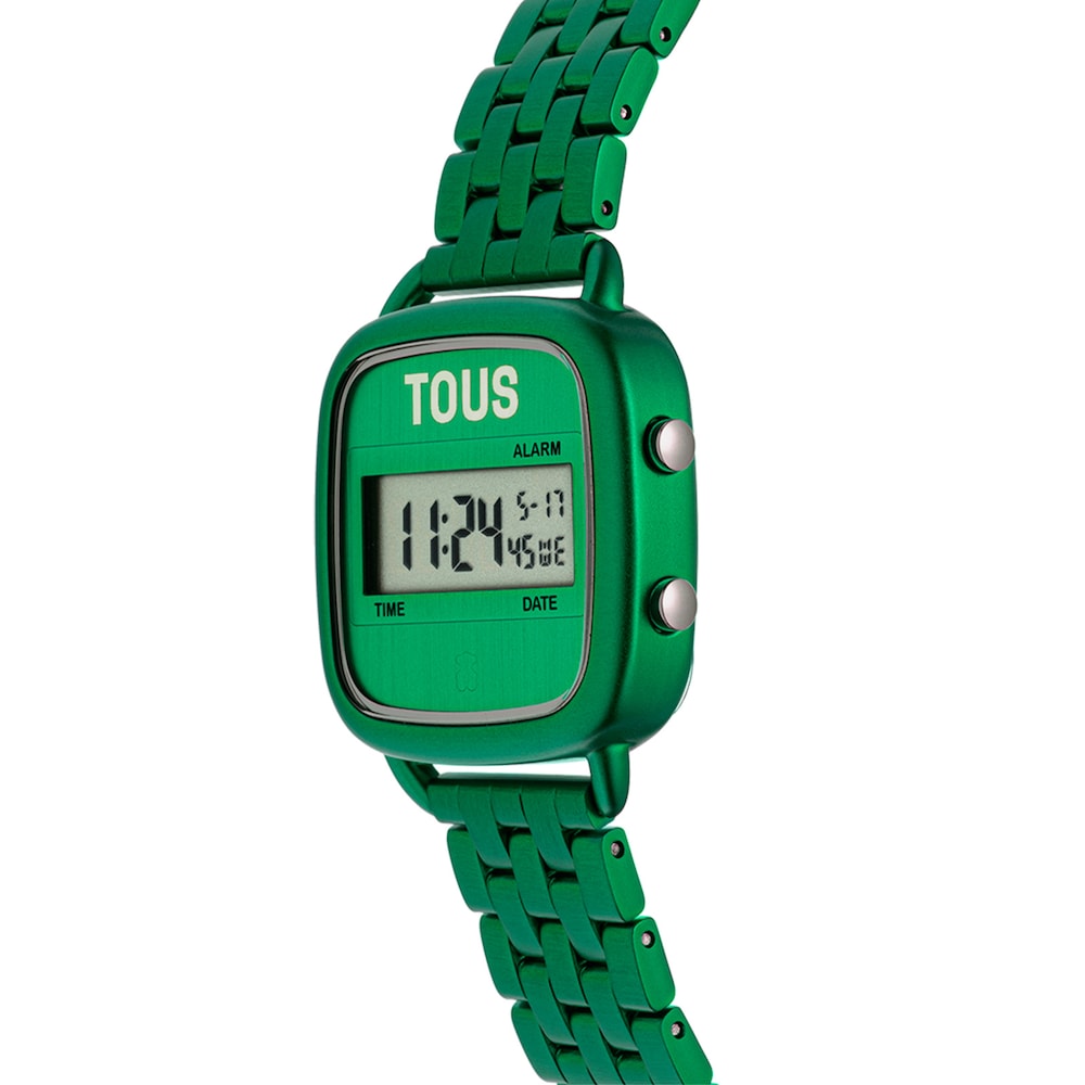D-Logo Digital watch with green steel strap image number 1