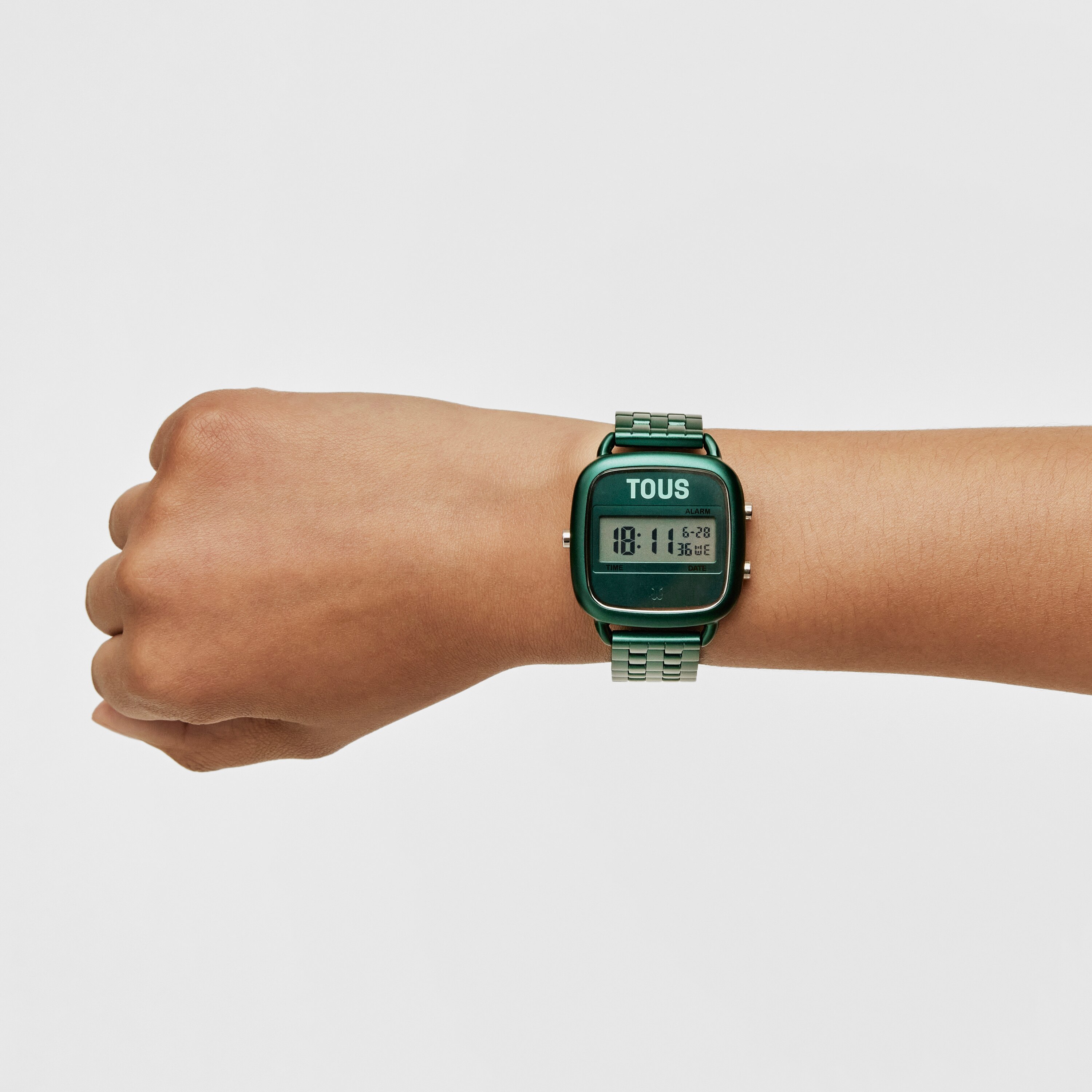 D-Logo Digital watch with green steel strap