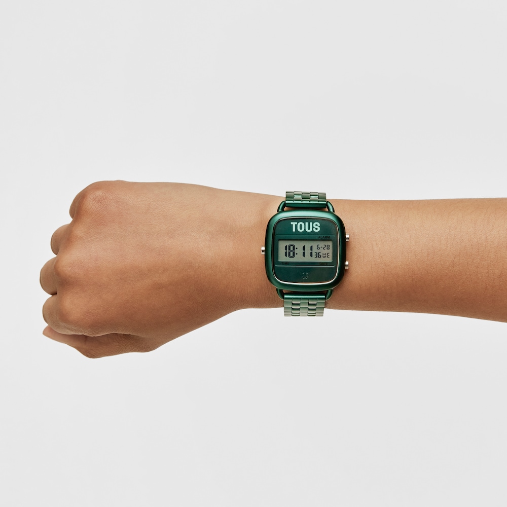 D-Logo Digital watch with green steel strap image number 3