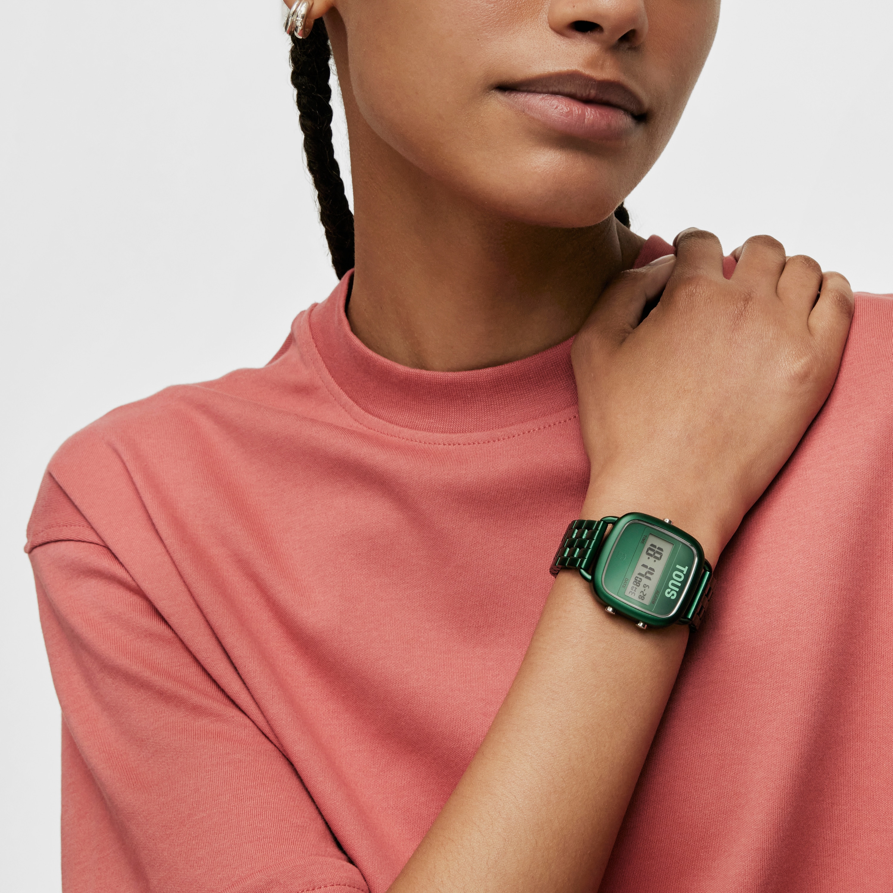 D-Logo Digital watch with green steel strap