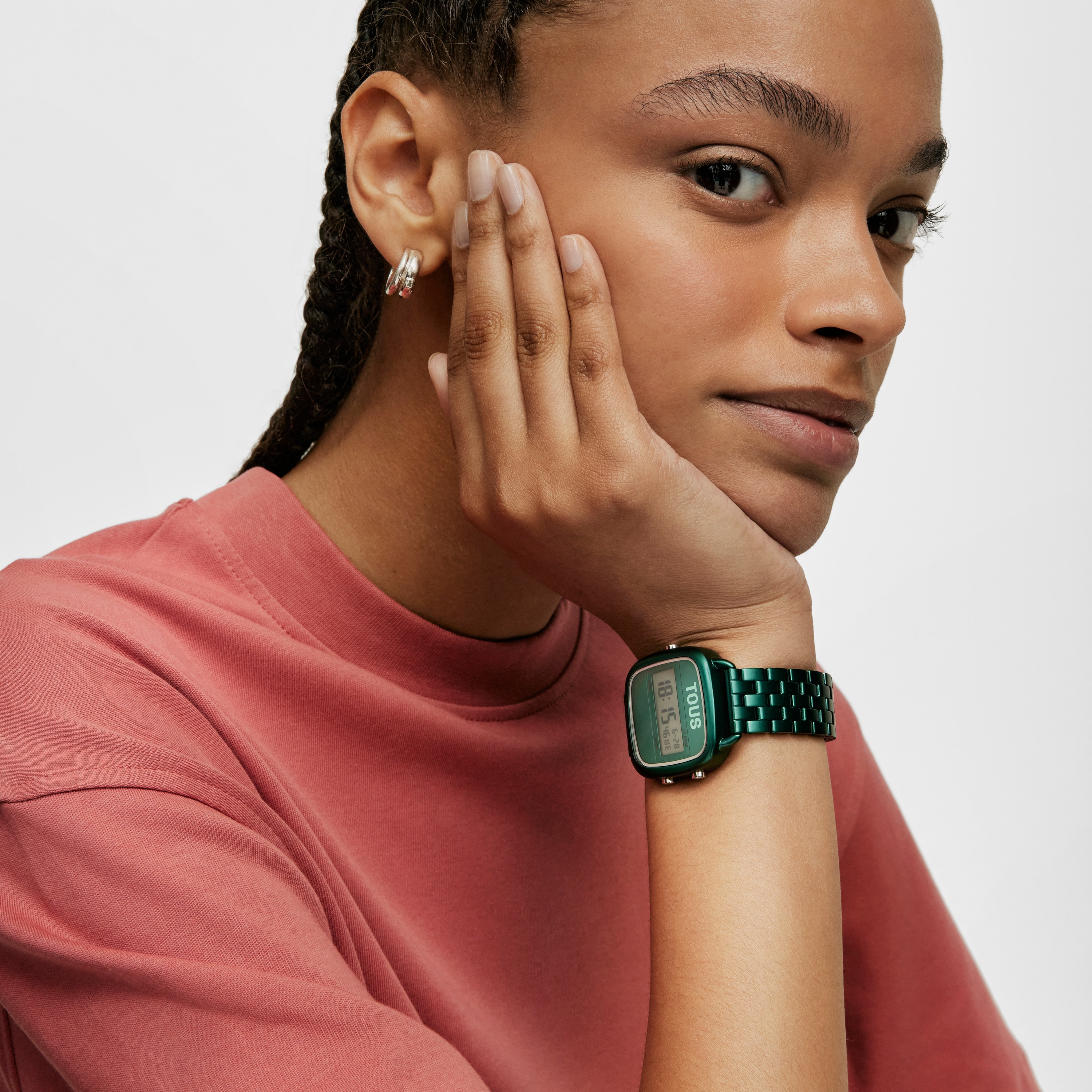 D-Logo Digital watch with green steel strap