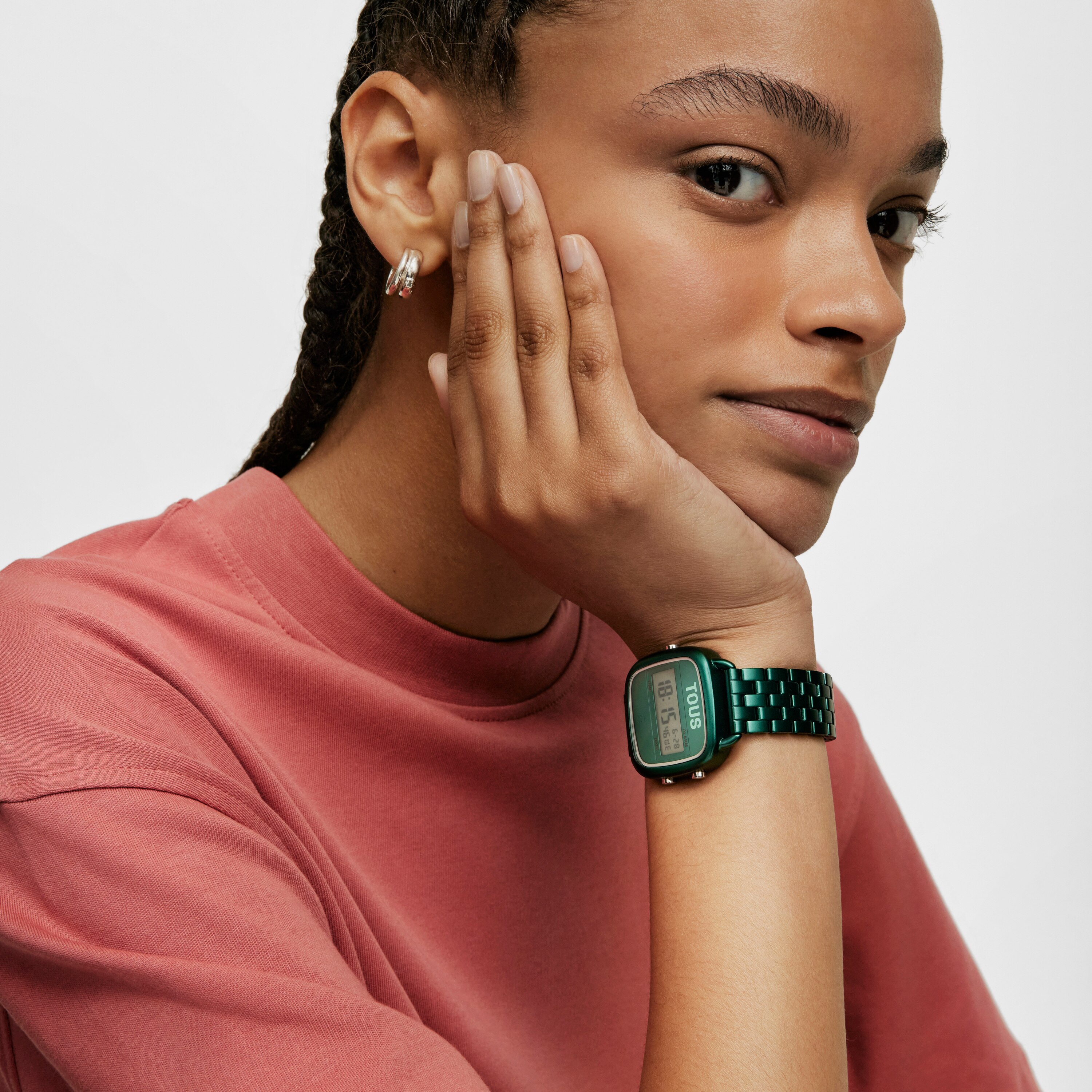 D-Logo Digital watch with green steel strap