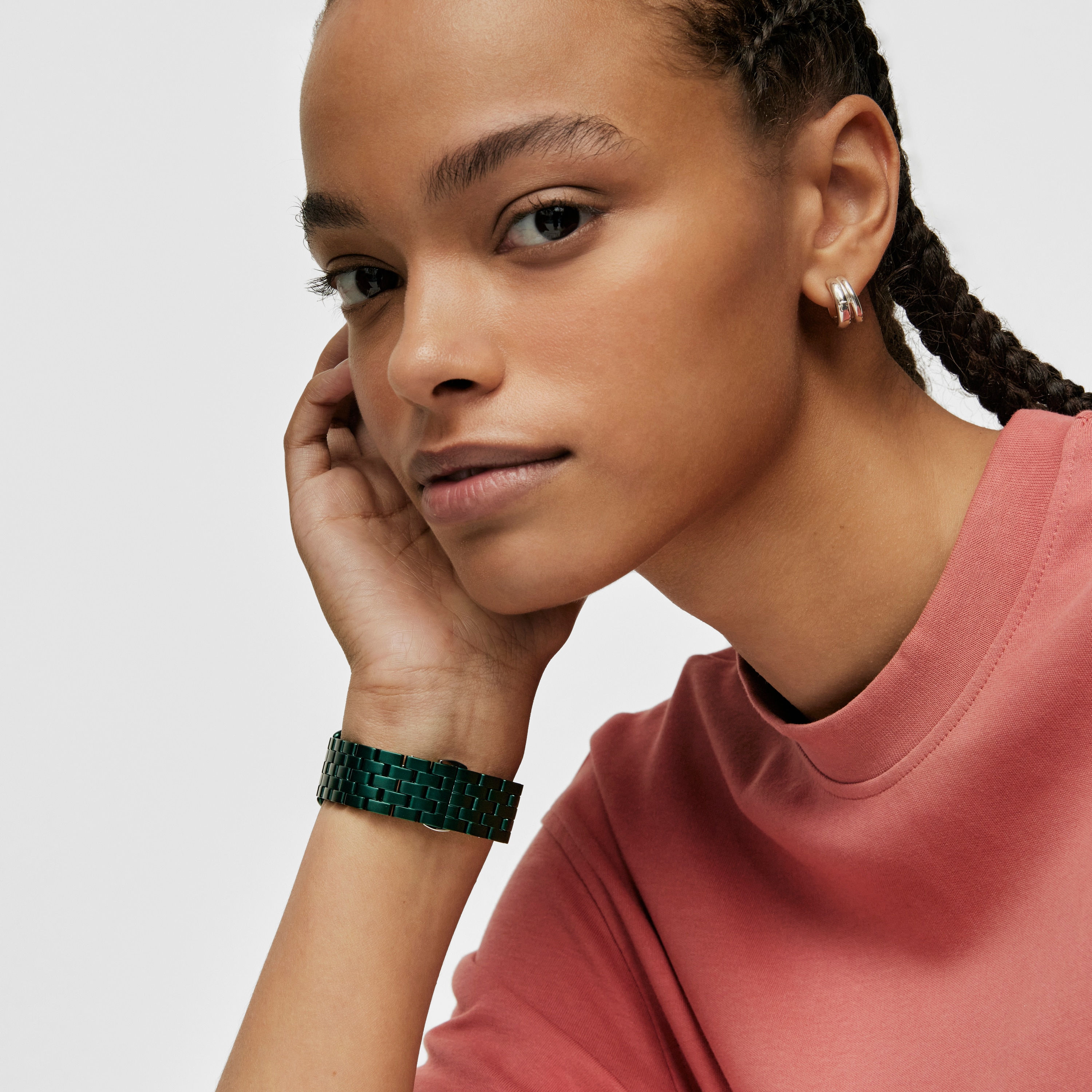 D-Logo Digital watch with green steel strap