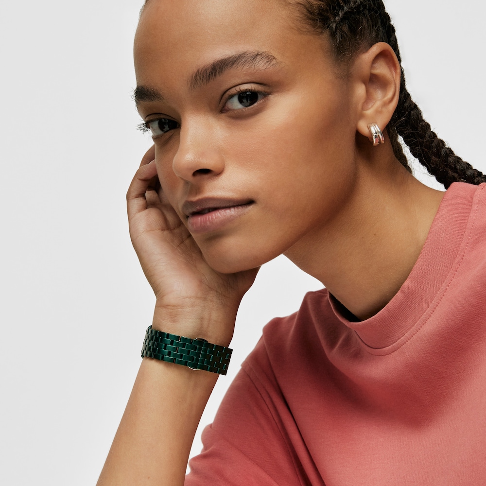 Digit&aacute;ln&iacute; hodinky D-Logo se zelen&yacute;m ocelov&yacute;m řem&iacute;nkem