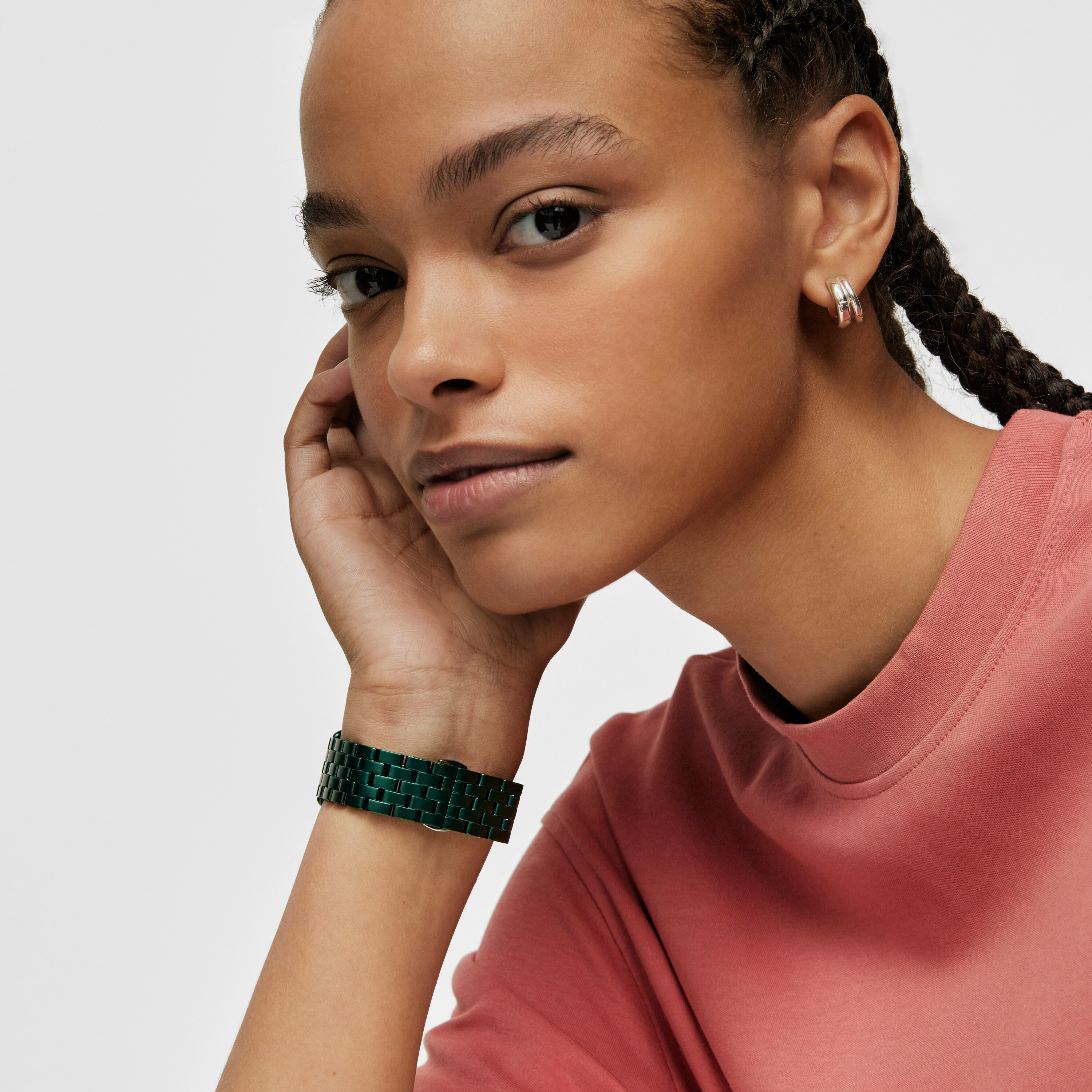 D-Logo Digital watch with green steel strap