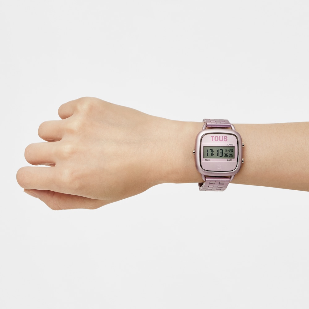 D-Logo Digital watch with mauve steel strap