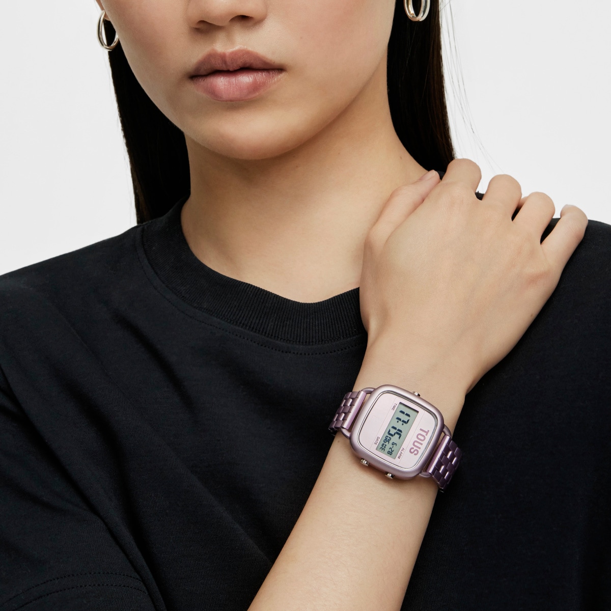 Reloj digital con brazalete de aluminio en color malva D-Logo