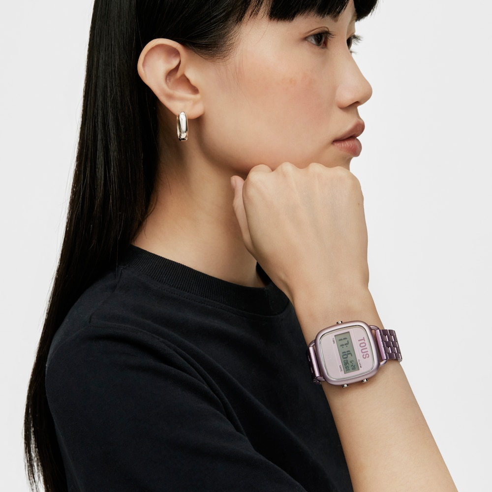 D-Logo Digital watch with mauve steel strap