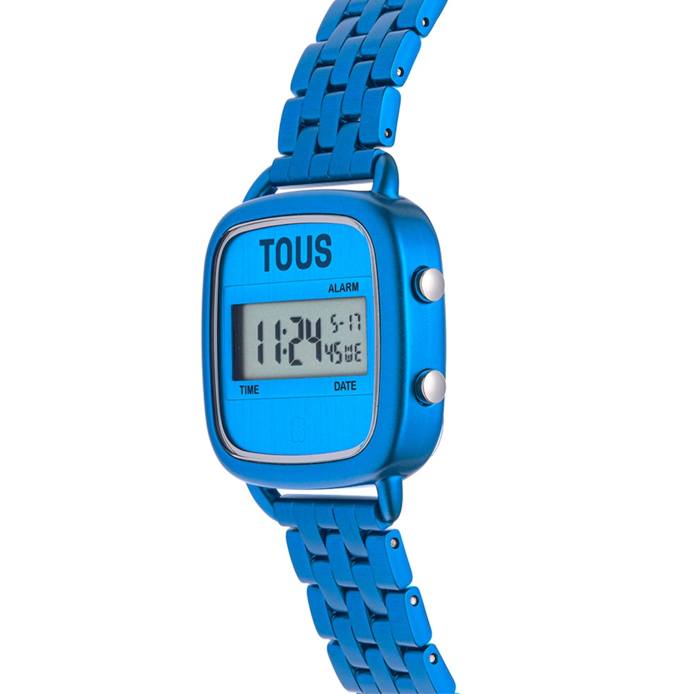 D-Logo Digital watch with blue steel strap