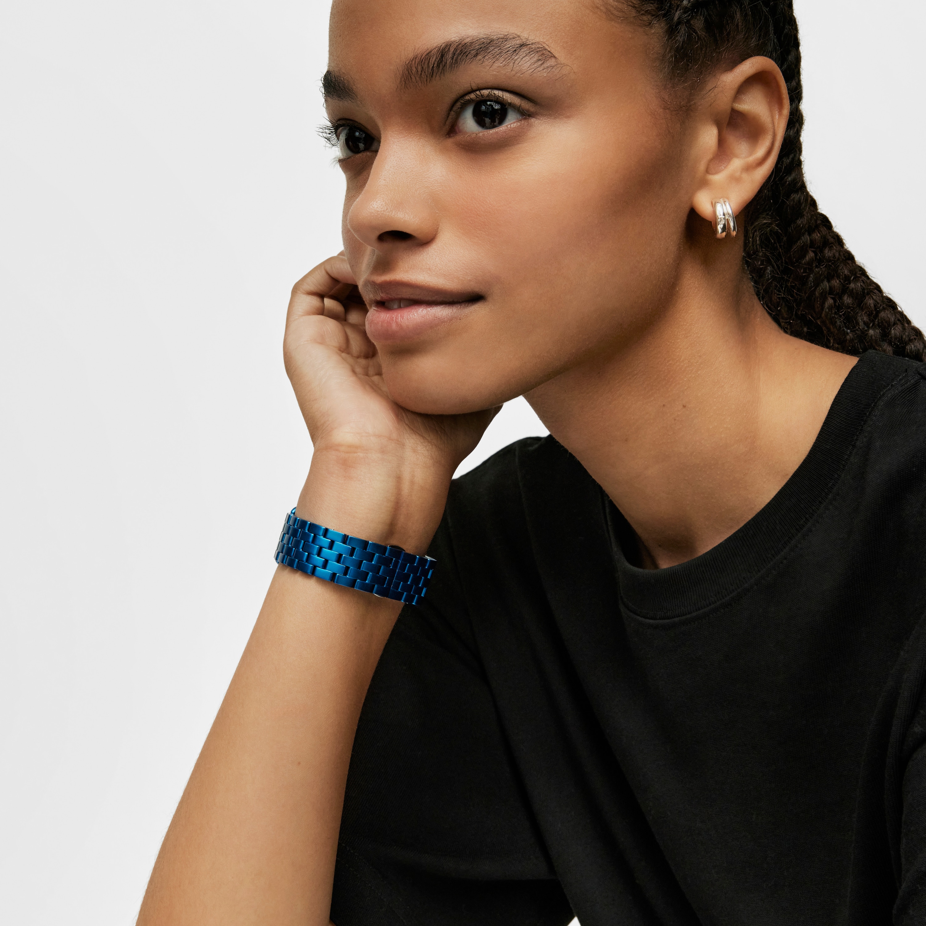 D-Logo Digital watch with blue steel strap