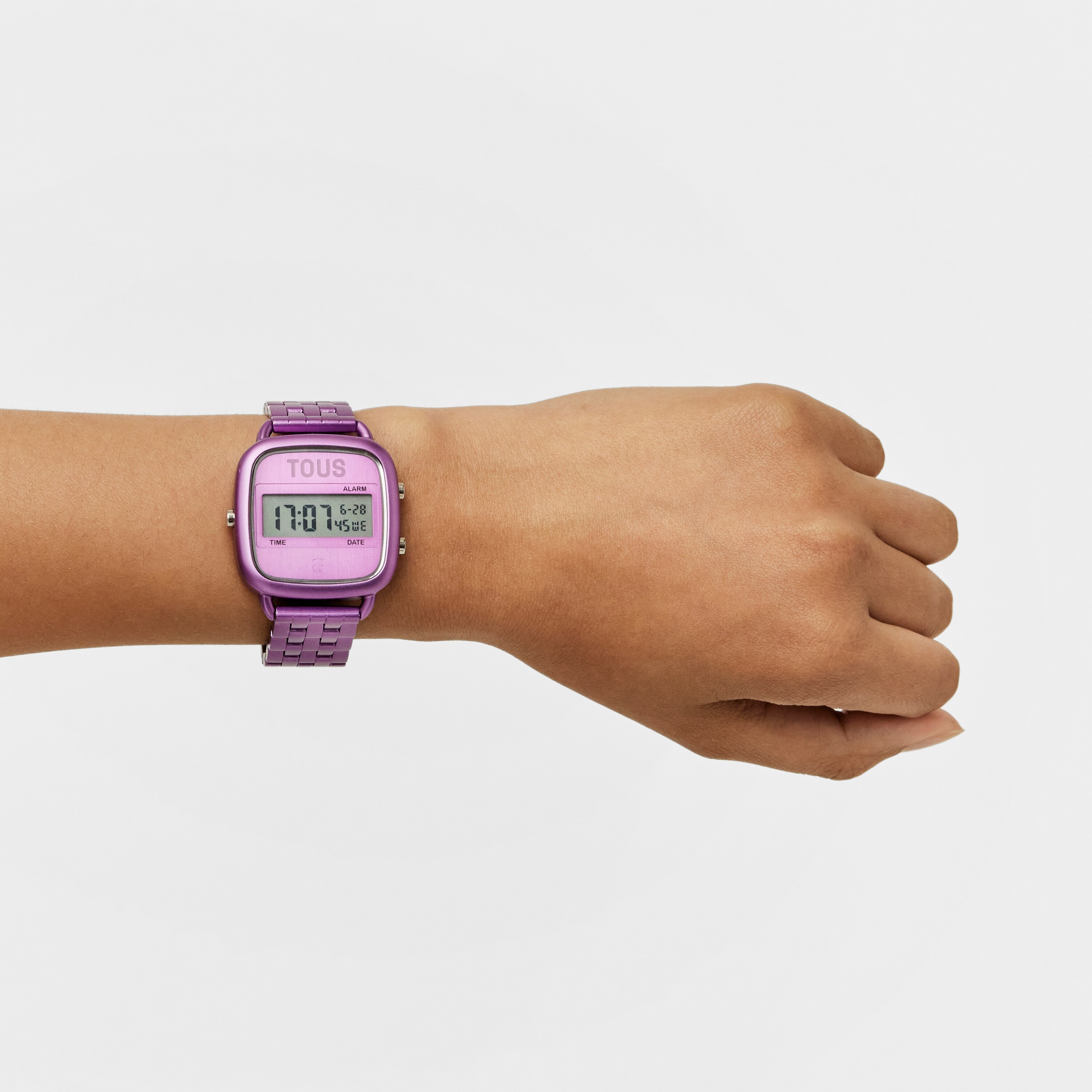 D-Logo Digital watch with fuchsia steel strap