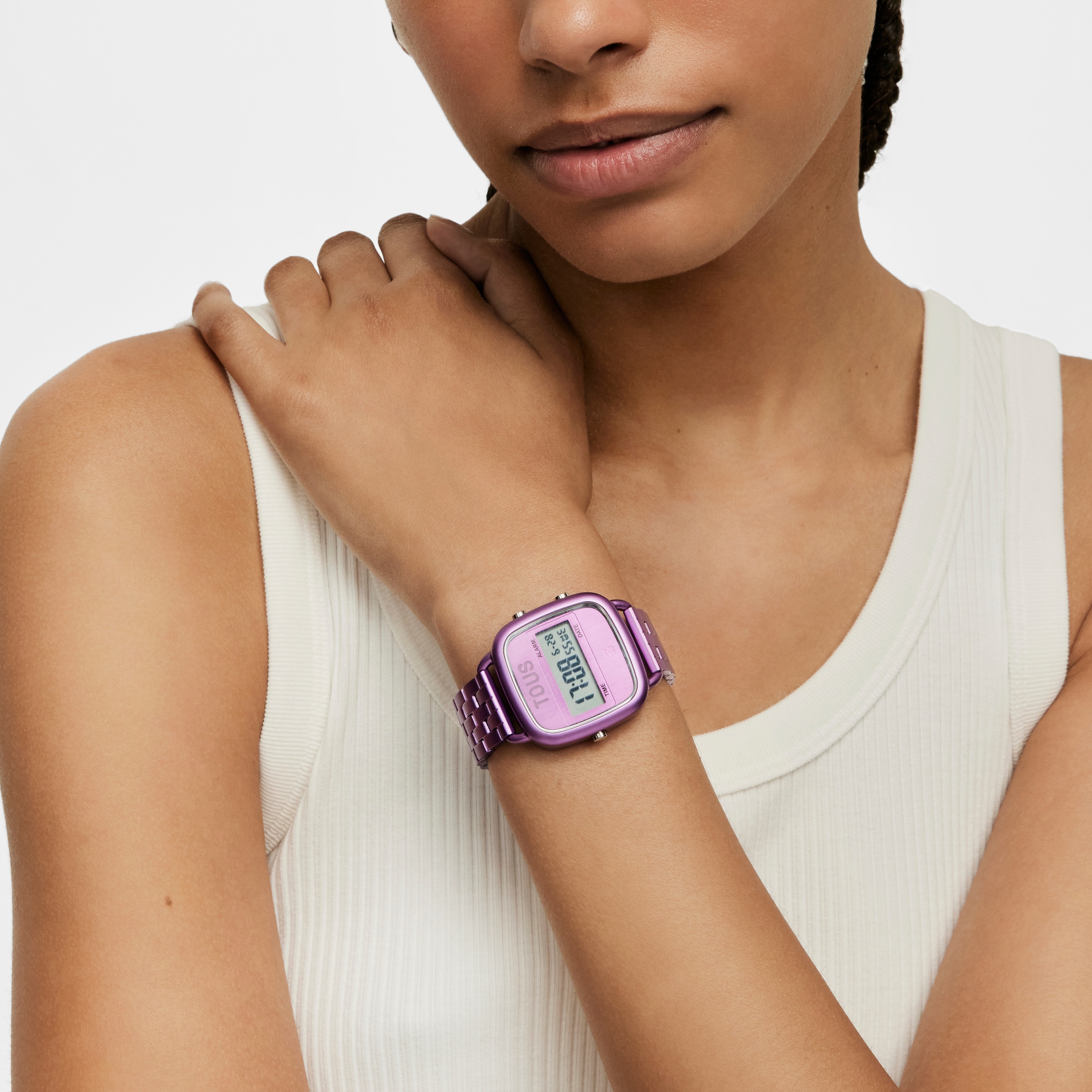 D-Logo Digital watch with fuchsia steel strap