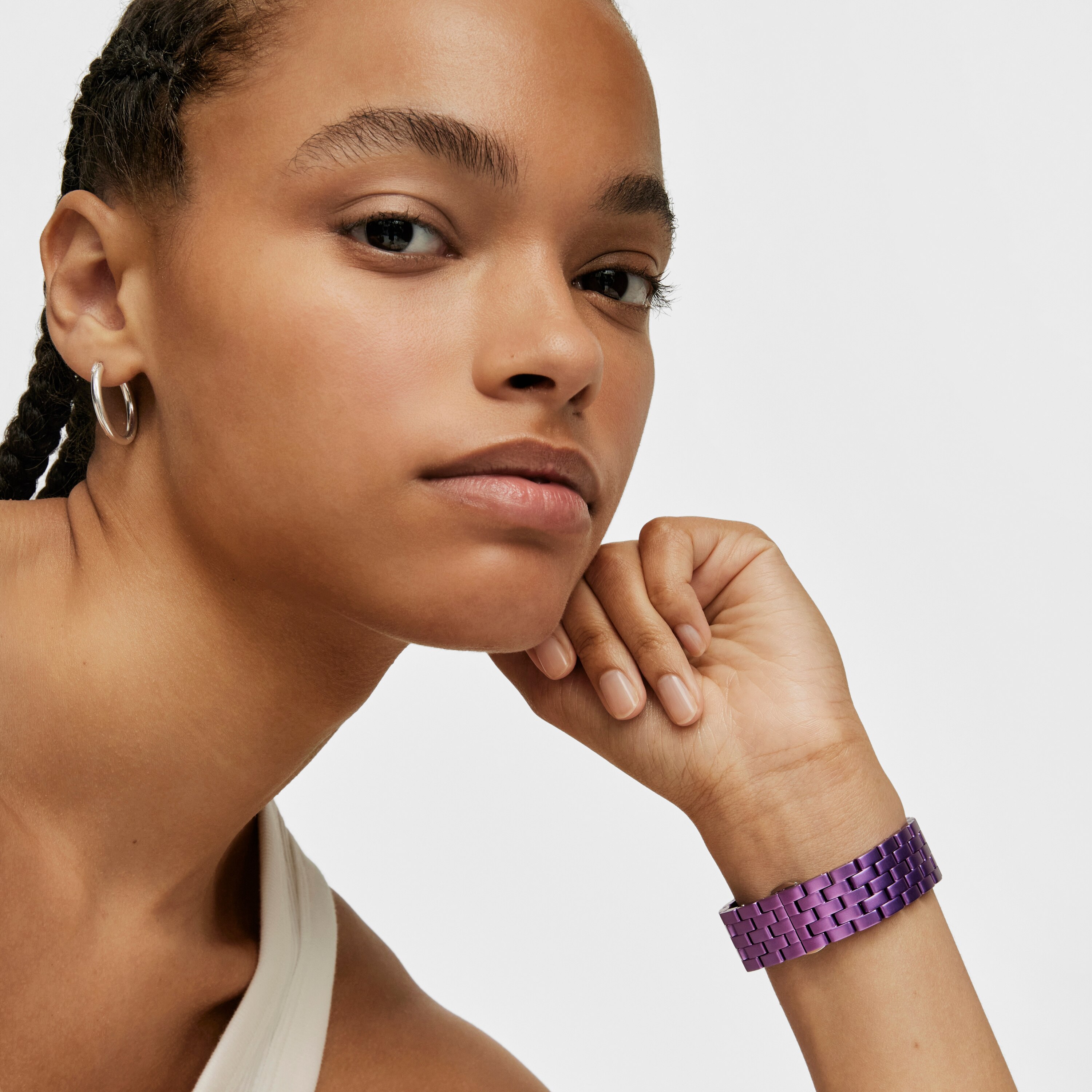 D-Logo Digital watch with fuchsia steel strap