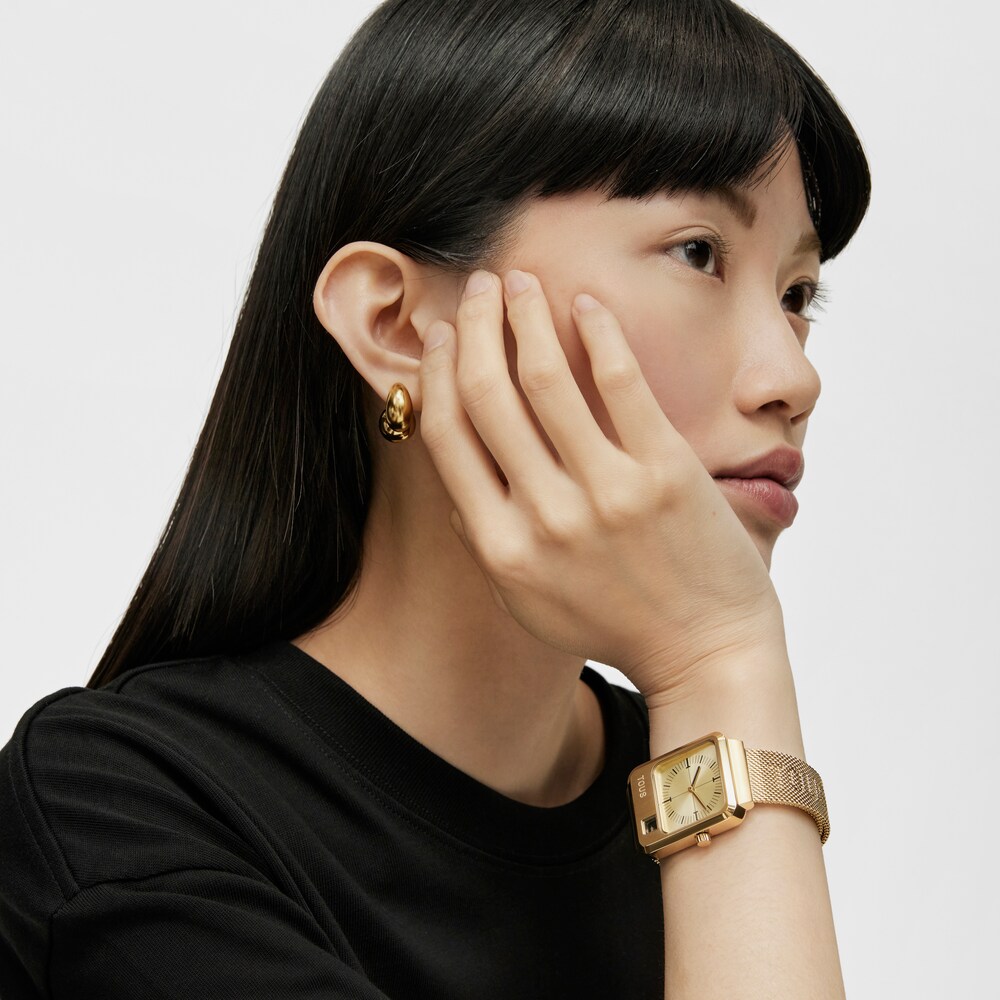 Reloj anal&oacute;gico y digital con brazalete de acero IPG dorado MARS