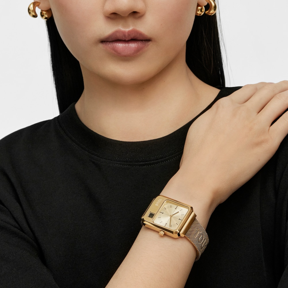 Reloj anal&oacute;gico y digital con brazalete de acero IPG dorado MARS