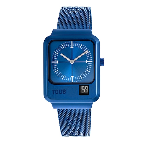 Reloj analógico y digital con brazalete de acero IP azul MARS