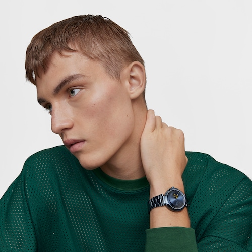 Reloj analógico con brazalete de acero IP azul MARS