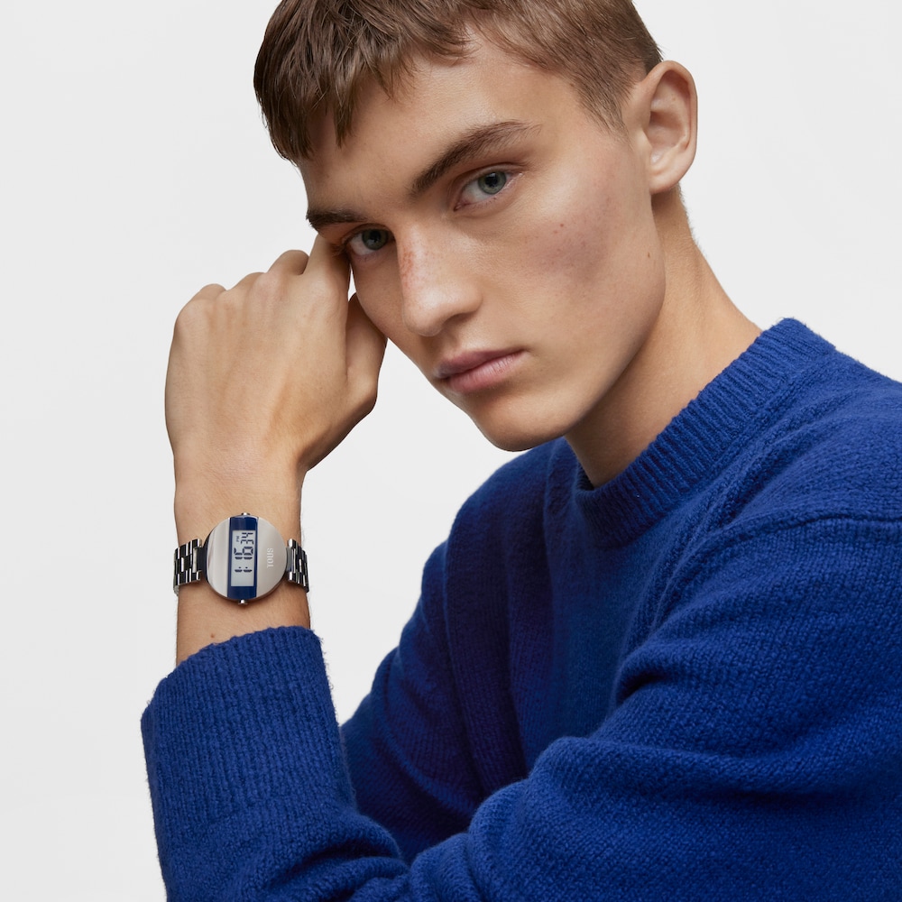 Rellotge digital amb bra&ccedil;alet d&acute;acer i color blau mar&iacute; MARS